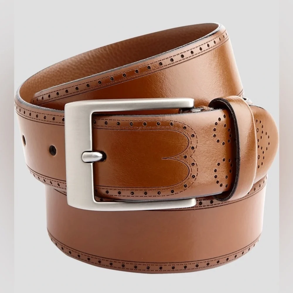 Joseph Abboud Feather Edged Laser Detail Leather Belt Size: 34/85
